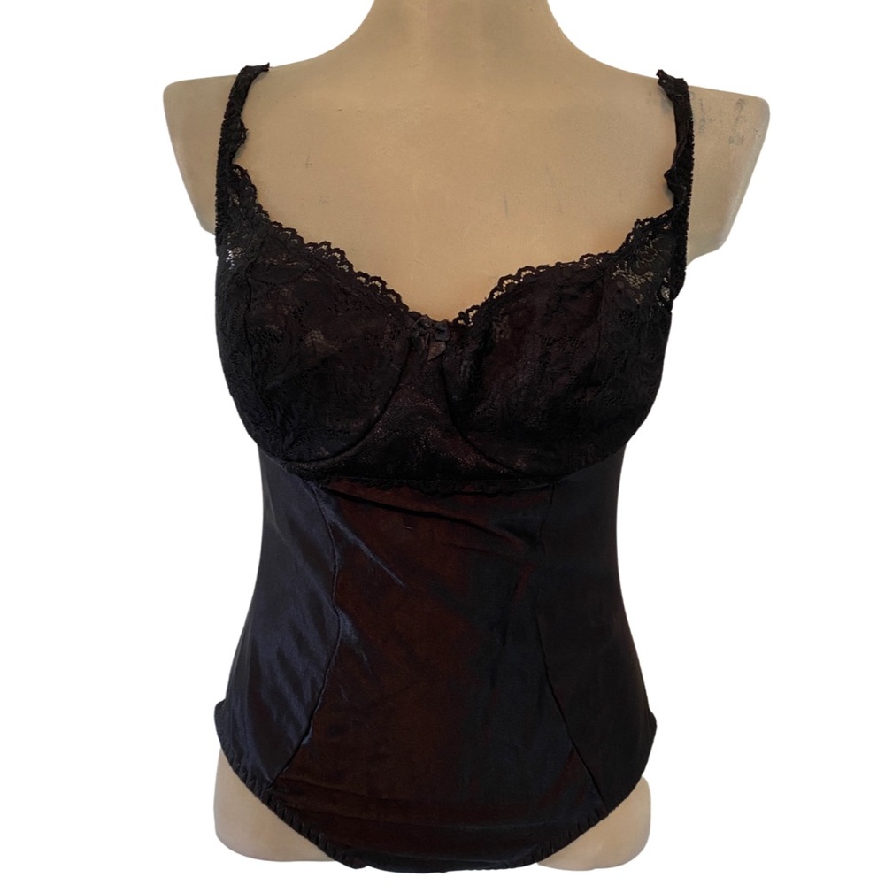 Vintage Illusions Black Lace Underwire Bustier Y2K Bodysuit Tank Top 38B